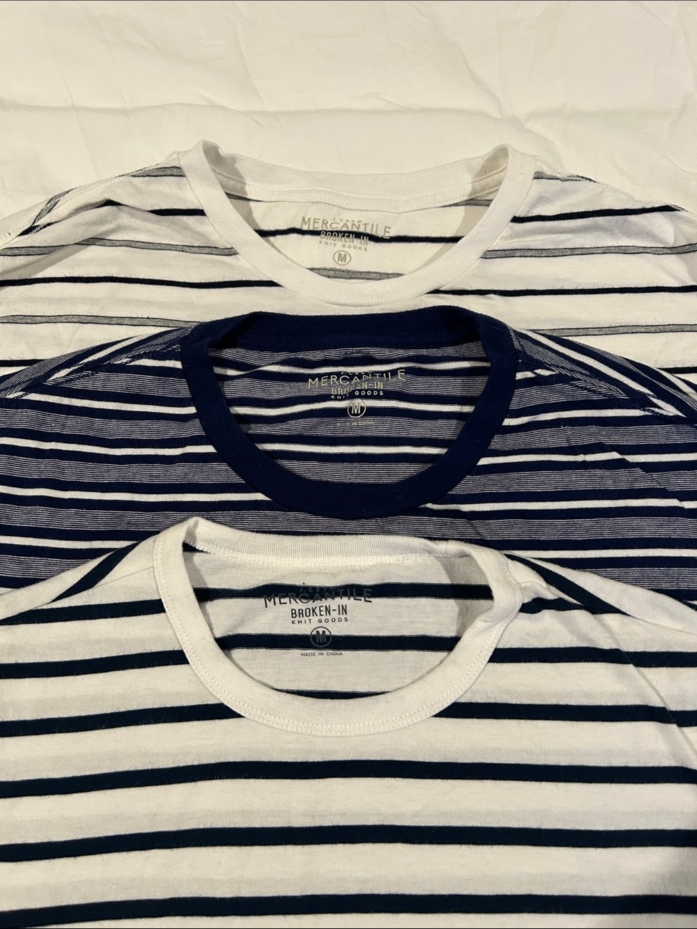 J. Crew Men’s Striped Long Sleeve Tee Trio — White & Navy